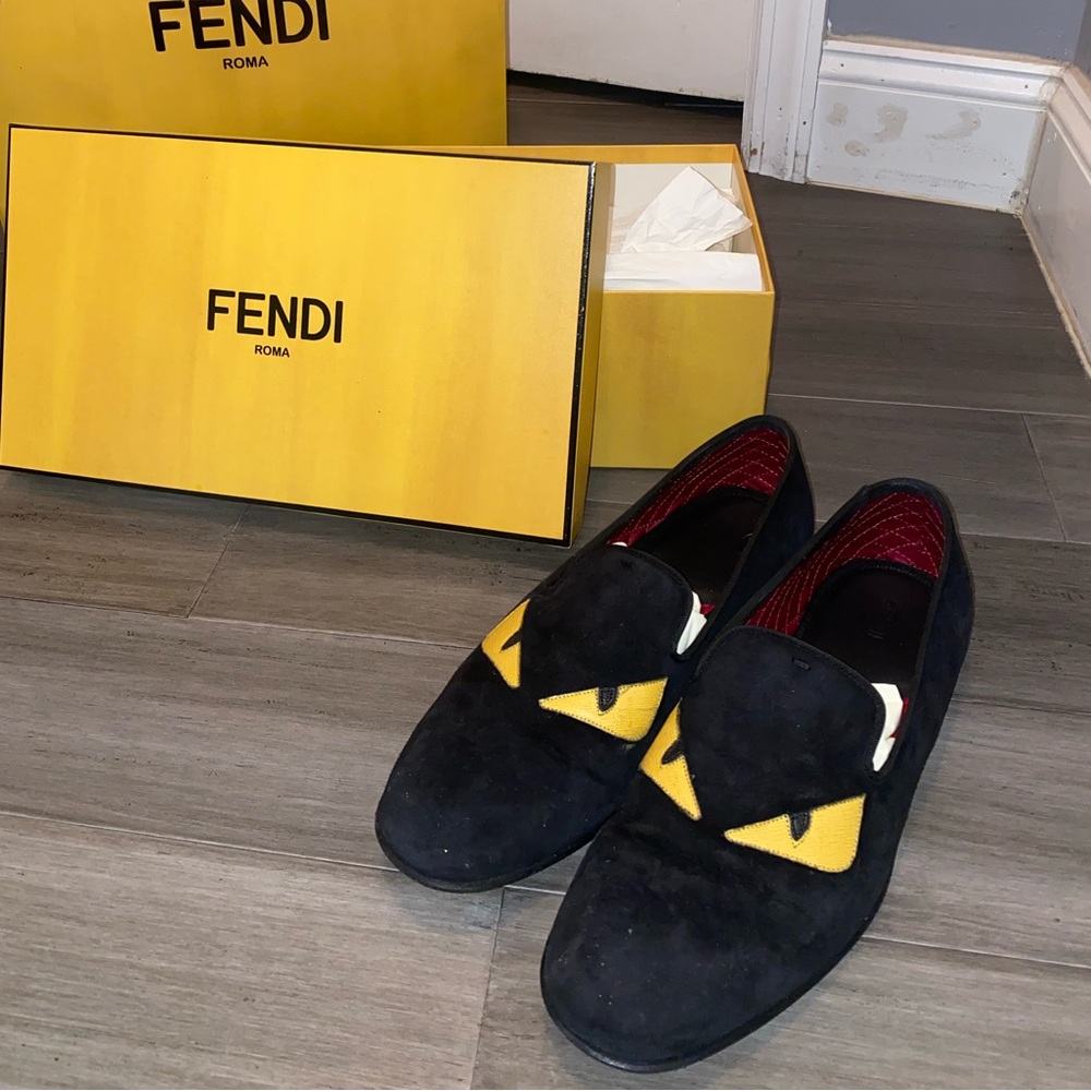 Fendi Black Loafers with Yellow Accents